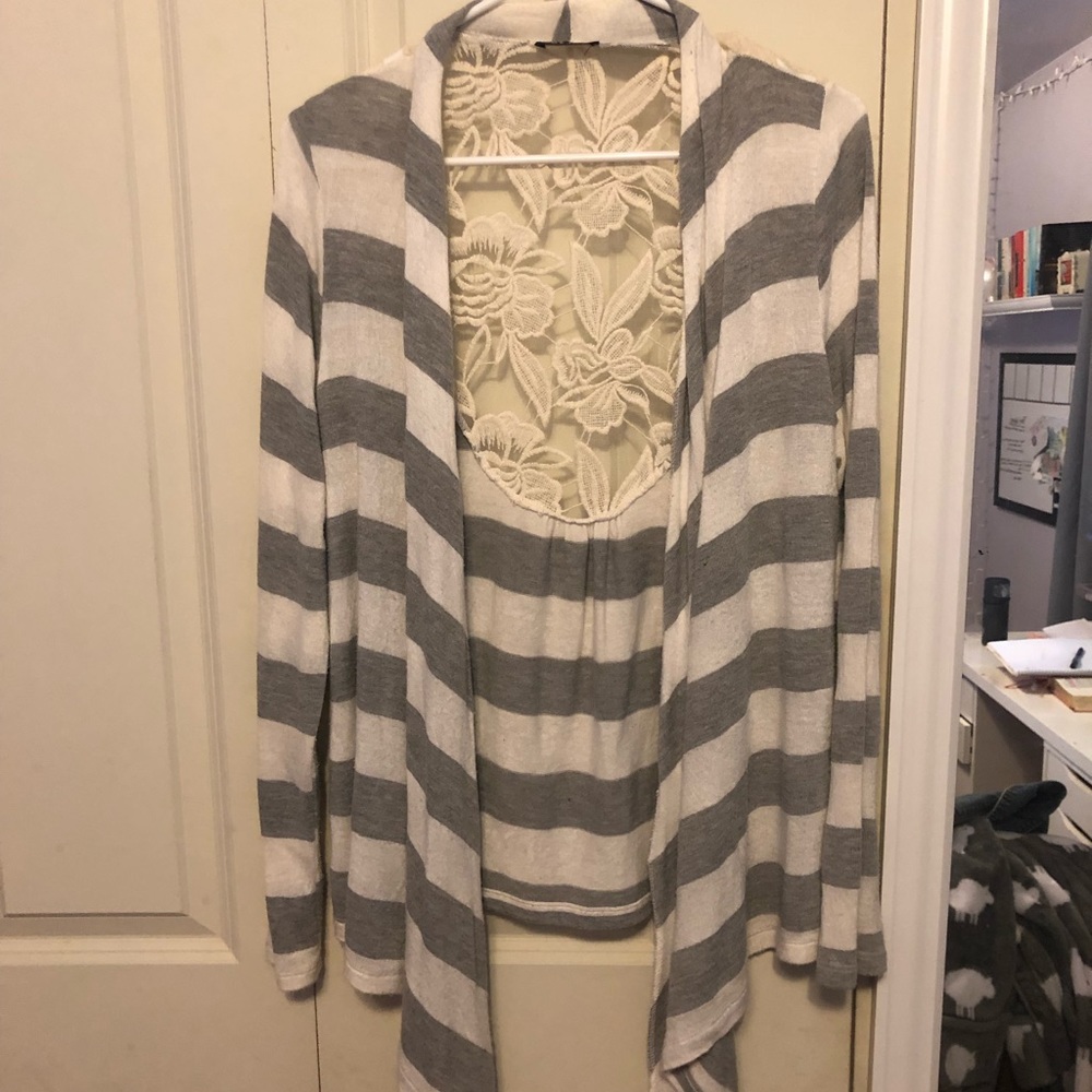 Wet Seal striped & lace cardigan